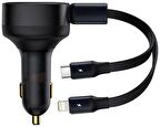 Baseus 2in1 Makaralı 30W Hızlı Şarj Type-C + Lightning iPhone Araç Şarj Cihazı