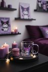 Sanrio Lisanslı Kuromi Renkli Saplı Cam Bardak – Borosilikat Cam Estetik Kupa 420 mL
