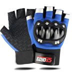 Çocuklar için Koruma Destekli Mavi Renkli Unisex Yarım Parmak Scooter Bisiklet Eldiveni