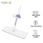 Düz Mop Temizlik Paspası Döner Başlıklı Mikrofiber Mop 56x15 cm Parke Fayans Zemin Temizleme Aparatı