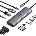 Ugreen Type-C to 3*USB 3.0 4K/30Hz HDMI VGA Gigabit Ethernet Aux SD TF Kart Okuyucu Çoklayıcı Hub Adaptör