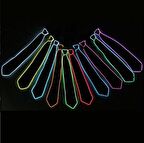 Mor Led Işıklı Kravat Siyah Parti Kravatı Floresan Işık Glow Yılbaşı Düğün Eğlence HJ-ENT01