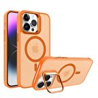Piili İphone 15 Metal Bracket Magsafe Mat Kılıf Turuncu