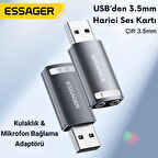 Essager USB to 3.5MM Jack Çevirici Dönüştürücü Usbden Kulaklık Mikrofon Giriş Dönüştürücü Ses Dönüştürücü