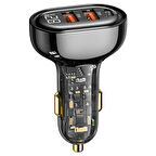 Usams US-CC158 125W (Type-C+USB) Üç Bağlantı Noktalı Hızlı Araç Şarj Soketi-Siyah