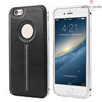 Pierre Cardin iPhone 6/6S ile Uyumlu Metal Çıtalı Arka Deri Kılıf Siyah PCT-P04