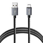 Philips 2023DR3A 3A 60W UsbA to Type-C Deri Kaplama Hızlı Şarj ve Data Kablosu Siyah 