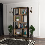 Oykotra Serisi Kitaplık 5 Büyük Raflı 90 cm Ceviz Desen Siyah Metal Ayak Kitaplık