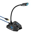 Promate Streamer Mikrofon Oyun Tip USB Girişli Profesyonel HD Esnek LED Işıklı Kayıt İçin Uygun Mikrofon Mavi