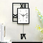 CajuArt Kare Tasarım Geometrik Roma Rakamlı Sallanan Sarkaçlı Duvar Saati Sessiz