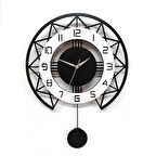 CajuArt Siyah Beyaz Stil Tasarım 40 cm Ahşap Sarkaçlı Duvar Saati