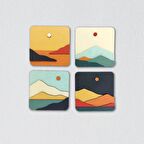 CajuArt Dekoratif Dört Parça Kabartma Manzara Ahşap Tablo Duvar Dekoru