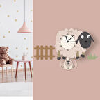 Sallanan Ahşap Sarkaçlı Sevimli Kuzu Çocuk Duvar Saati