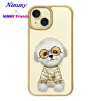 iPhone 15 Uyumlu 3D Gözlük Zincir Rich Kedi Detaylı Nakış İşlemeli Kabartmalı Cool Glasses Kılıf