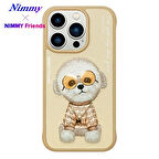 iPhone 15 Pro Uyumlu 3D Gözlük Zincir Rich Kedi Detaylı Nakış İşlemeli Kabartmalı Cool Glasses Kılıf