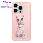 iPhone 15 Pro Max Uyumlu 3D Gözlük Zincir White Kedi Nakış İşlemeli Kabartmalı Cool Glasses Kılıf