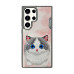 Samsung S24 Ultra Uyumlu 3D Göz Kedi Detaylı Gerçek Nakış İşlemeli Kabartmalı Big Eyes Kılıf