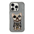 iPhone 16 Pro Uyumlu 3D Gözlük Dolar Zincir Köpek Nakış İşlemeli Kabartmalı Cool Glasses Kılıf