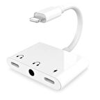 Winex 8Pin 3in1 Lightning to 3.5mm Aux + Lightnin Ses + Lightning Şarj Dönüştürücü Adaptörü Beyaz