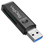 VegGieg USB 3.0 SD ve Micro SD Hafıza Kart Okuyucu Siyah