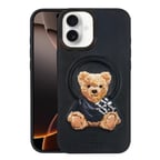 ZuckBear iPhone 16 için Pu Deri Yüzey 3D Nakışlı Manyetik Şarj Destekleyen Everley Kapak
