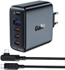 Acefast Duvar Şarj Cihazı PD100W Type-C Şarj Kablolu Hızlı Şarj GaN Cep Telefonu Tablet Şarj Kafa ve Kablo Set Siyah Renk (3xUSB-C + USB-A) EU A37