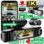 360+ Botslab G980H Pro 3K 4 Kameralı Wifi+GPS Akıllı Araç İçi Kamera +150° Geniş Açı+Yaya Algılama+Gece Görüşlü (128GB HAFIZA KARTI HEDİYELİ)