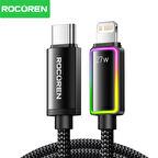 Rocoren 27W Type-C to Lightning RGB Aydınlatmalı Örgülü Şarj ve Data Kablosu 1 Metre