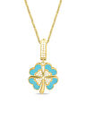 Turkuaz Mineli Altın Yonca Kolye