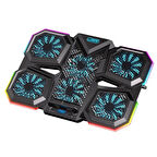 Polham 6 Fanlı RGB Işıklı Laptop Soğutucu Stand, 7 Kademeli Yükseklik Ayarlı 2400RPM Süper Soğutucu Stand