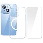Baseus iPhone 14 6.1inc Magsafe Silikon Kılıf ve Full Kaplama Kırılmaz Ekran Koruyucu Sararmaz Kılıf