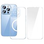 Baseus iPhone 14 Pro Max Magsafe Silikon Kılıf ve Full Kaplama Kırılmaz Ekran Koruyucu Sararmaz Kılıf