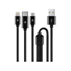 Ttec 100CM 2.1A Süper Hızlı 3in1 USB to Type-C, Lightning, Micro USB Data Şarj Kablosu, Halat Kopmaz