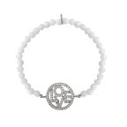 Zirkon Taşlı Pırlanta Montür Gümüş Rengi Altın Kaplama İncili Boncuklu Love Yazılı Strech Gümüş Bileklik