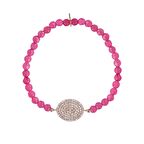 Zirkon Taşlı Pırlanta Montür Rose Altın Kaplama Pembe Boncuklu Elips Şekilli Strech Gümüş Bileklik