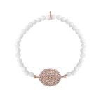 Zirkon Taşlı Pırlanta Montür Rose Altın Kaplama Beyaz Boncuklu Elips Şekilli Strech Gümüş Bileklik