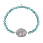 Zirkon Taşlı Pırlanta Montür Gümüş Rengi Altın Kaplama Turkuaz Boncuklu Elips Şekilli Strech Gümüş Bileklik