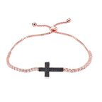 Zirkon Taşlı Pırlanta Montür Asansörlü Alttan Ayarlı Siyah Taşlı Su Yolu Haç Gümüş Bileklik