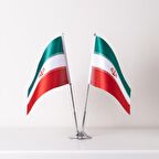 İran 2li Masa Bayrağı Saten Kumaş Dijital Baskı 15x22,5 cm