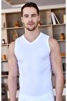 Erkek Pamuk Beyaz Ribana Kolsuz V Yaka Body 6 Adet 1028