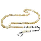 Tesbihane 925 Ayar Gümüş Halat Püsküllü Kapsül Kesim Naturel Renk Deve Kemiği Tesbih