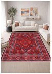 Bordo Retro Dijital Baskı Halı Kaymaz Tabanlı Yıkanabilir Halı Yolluk Salon Halısı 1765