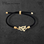 Tutkulu ve Güçlü Siyah Örgülü 14 Ayar Altın Plakalı ve Kuş Figürlü Temmuz Bilekliği