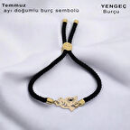 Yazın Tutkusunu Yansıtan Kuş Motifli Siyah Örgülü ve 14 Ayar Altın Plakalı Temmuz Bilekliği