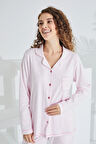 %100 Pamuk Uzun Kol Önden Düğmeli Kadın Pijama Takımı 98228-29