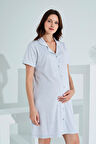 Bambu Boydan Düğmeli Hamile Lohusa Gecelik 30151-30154
