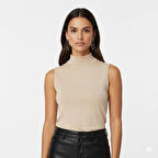 Kadın Bej Kolsuz Balıkçı Yaka Badi