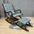 Asedia Rustik Puflu Ceviz Mavi Sallanan Sandalye