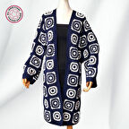 Uretti - Yıldız 7202 7297 El Örgüsü Lacivert Pamuk İp Örgü Kadın Günlük Ceket / Hırka - 40/42/44