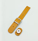 Çanta Aksesuar 18x2,3 cm Hardal Gerçek Deri Tokalı Çanta Kapağı Gümüş Metalli